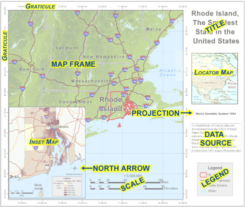 A map layout is a set of map elements arranged on a page.