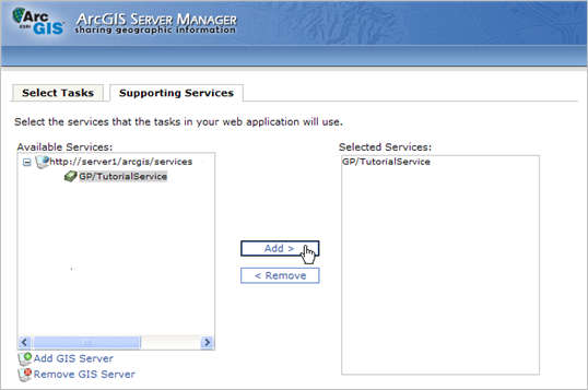 Add the geoprocessing service as a Supporting Service