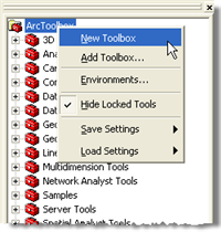 Right-click ArcToolbox and click New Toolbox