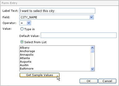 Getting sample values for a query condition