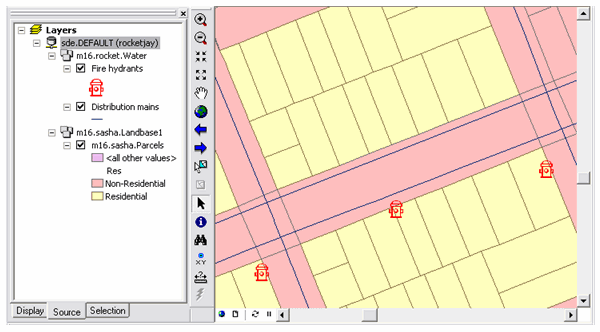 ArcMap showing features present in the DEFAULT version