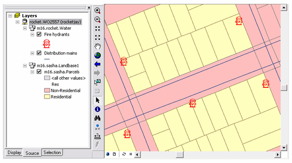ArcMap showing features present in the edited WO2557 version