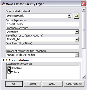 Make Closest Facility layer parameters