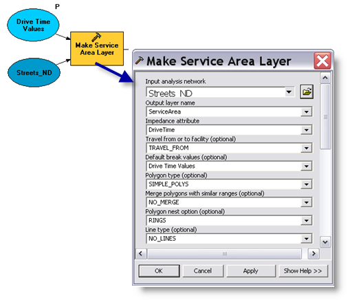Make Service Area layer parameters