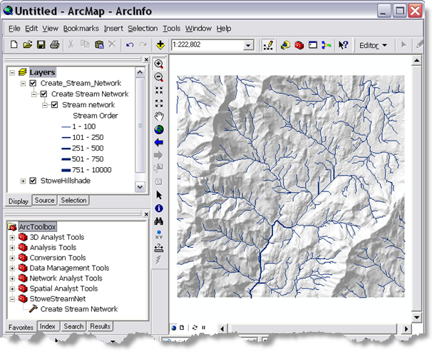 ArcMap after executing the Create Steam Network task