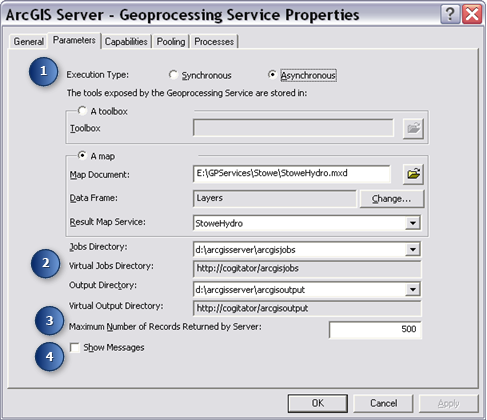 Geoprocessing service parameters