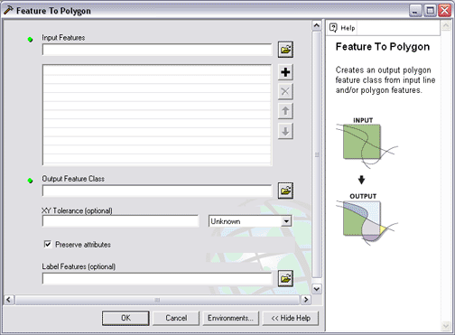 The Feature to polygon tool in the Data Management toolbox