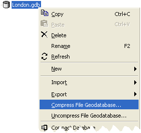 The Compress File Geodatabase command is available from the context menu