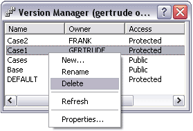 From the Version Manager, Gertrude deletes Case1