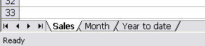 Three worksheets as they appear on the Sheet tab bar at the bottom of the Excel window