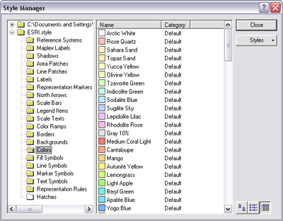 Colors in the Style Manager