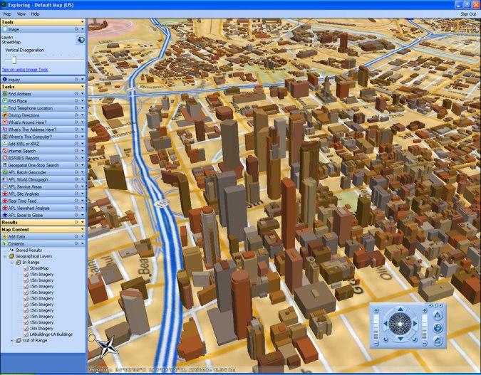 A view of downtown Los Angeles, California in ArcGIS Explorer.