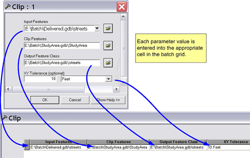 Entering parameters using the tool's dialog
