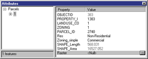 Attributes dialog box displaying the null vaule of the Raster property