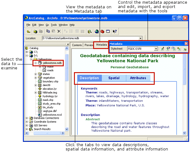 Previewing metadata in ArcCatalog