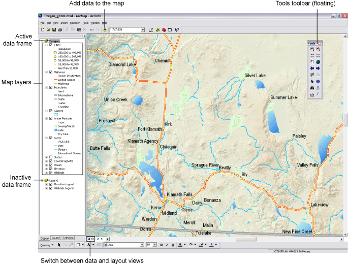 ArcGIS Desktop Help 9.3 Data frames