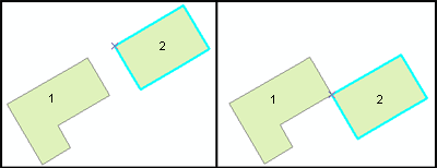 Before and after of a selected polygon being moved to snap to another polygon