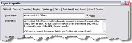 Set the layer name and description on the General tab of the layer properties dialog