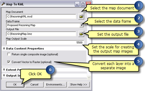 Fill in the Map to KML geoprocessing tool and click OK