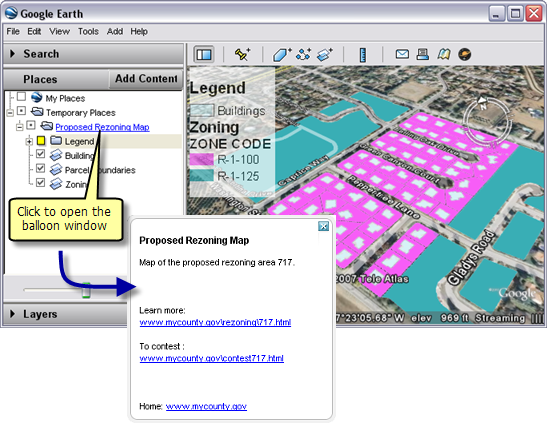 Rezoning information, displayed as KML in Google Earth(TM)