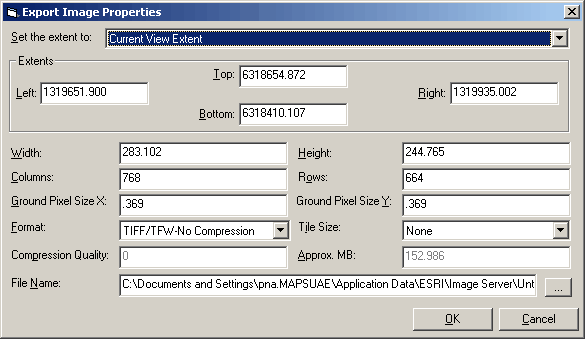 Export Properties dialog box