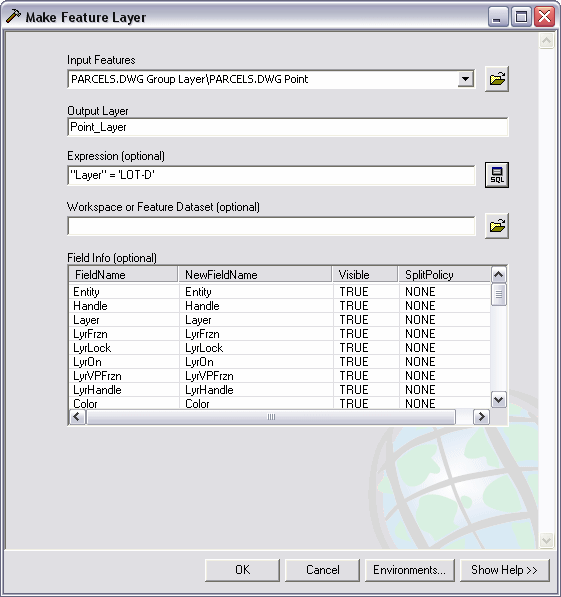 ArcGIS Desktop Help 9.3 - Using the Make Feature Layer tool