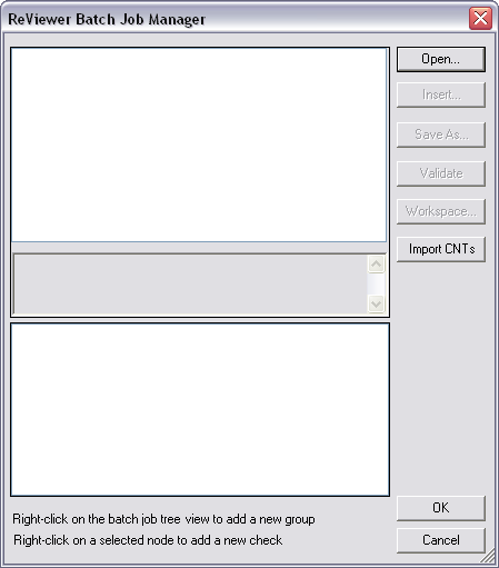 Initial view of the ReViewer Batch Job Manager dialog box