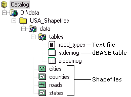 View of shapefiles in ArcCatalog