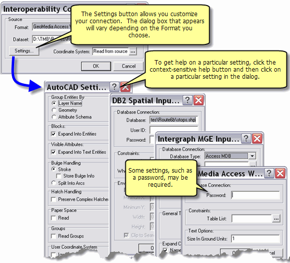 The Settings button opens a dialog box where custom settings are made