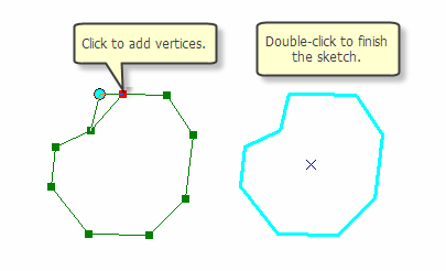 The left shows a polygon edit sketch, while the right is a completed sketch (a polygon feature)