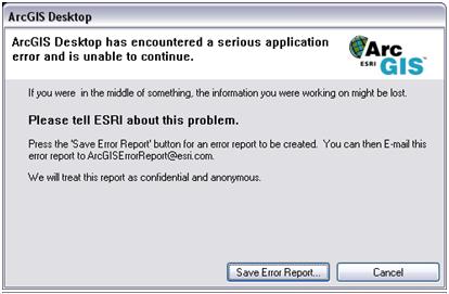 The error report dialog: when sending the error report via email