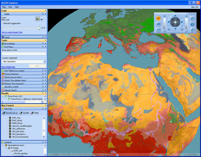 Карта esri. ARCGIS Explorer desktop. 3 D Soil Map.