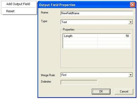 Field Map windows context menu and subsequent Add Output Field dalog