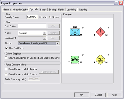 Symbols tab of the MOLE Layer Properties dialog box for force elements