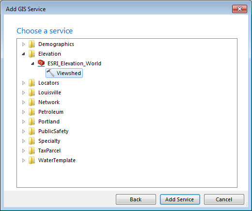 Service selection dialog