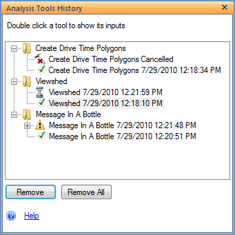 The Analysis Tool History window