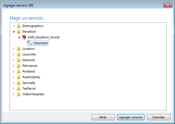 Cuadro de diálogo Selección de servicio