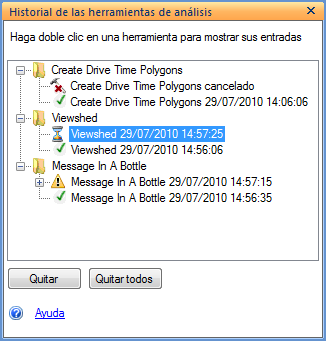 Ventana Historial de las herramientas de análisis