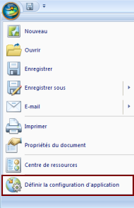 Elément de menu Configuration d'application