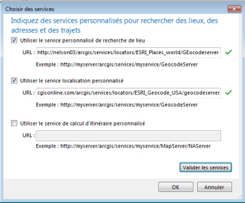 Valider les services personnalisés