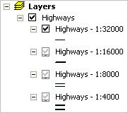 Group layer containing separate symbologies for each scale