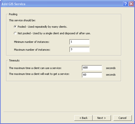 Pooling options in the Add GIS Service wizard