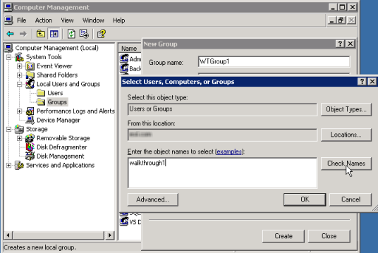 Computer management: adding new group