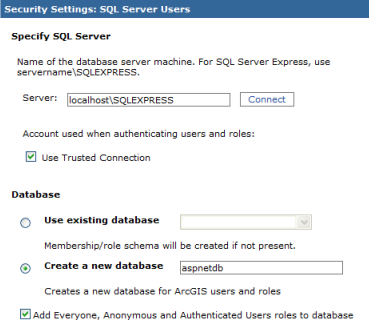 Security Settings wizard: SQL Server connection