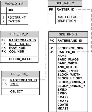 WORLD raster dataset tables in DB2