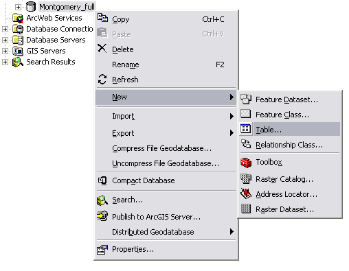 Adding a new table in ArcCatalog