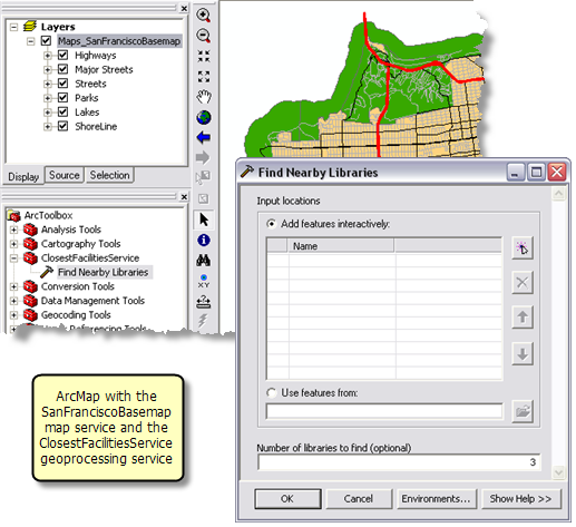 Find Nearby Libraries task in ArcMap session