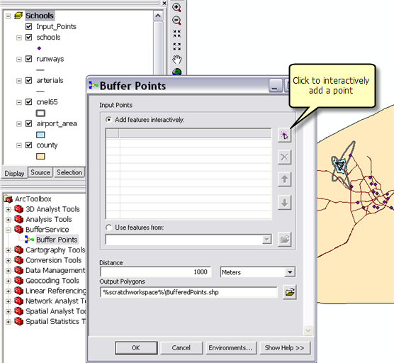 Buffer Point tool dialog