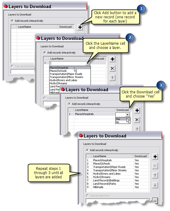 Populating the record set of layers to download