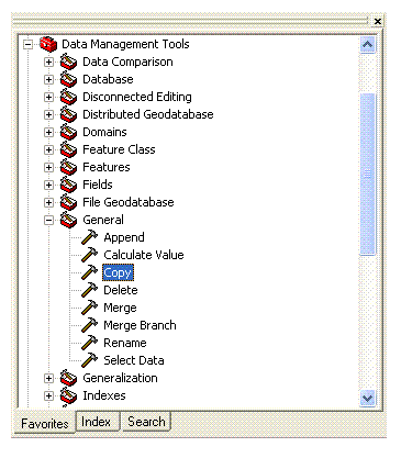 Where to find the COPY tool in the ArcToolbox